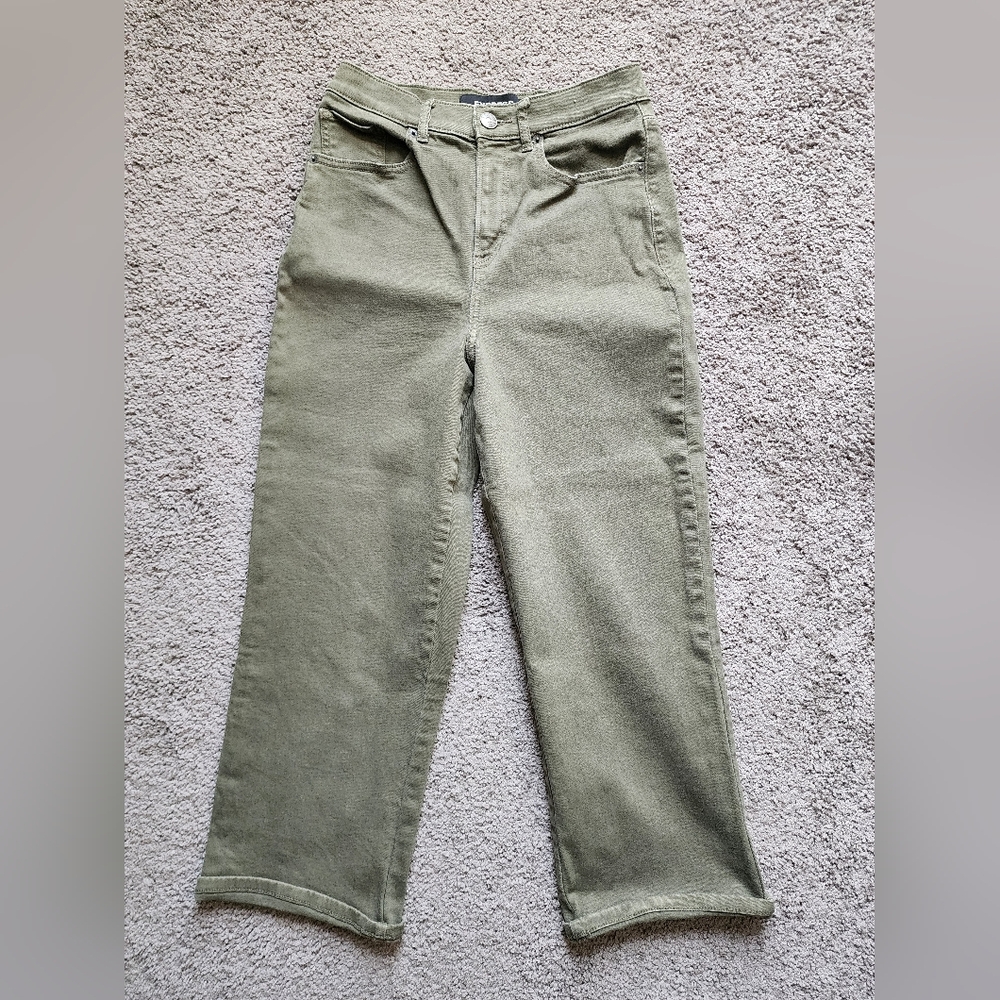 Express Olive Green High-Rise Straight Jeans